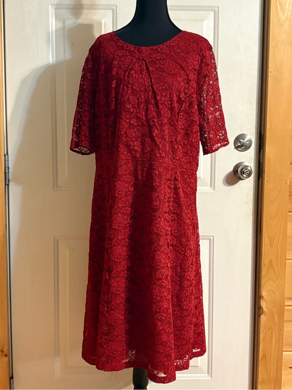 Talbots Deep Red Floral Lace Lined A-Line Knee Cape Short Sleeve Zip 16 NWT